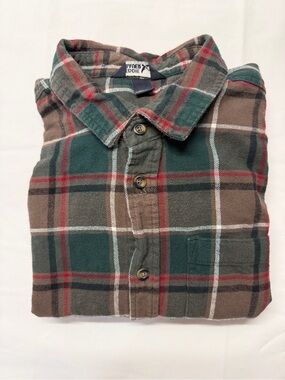 Eddie Bauer Brown Green Red Plaid Button-Down Shirt